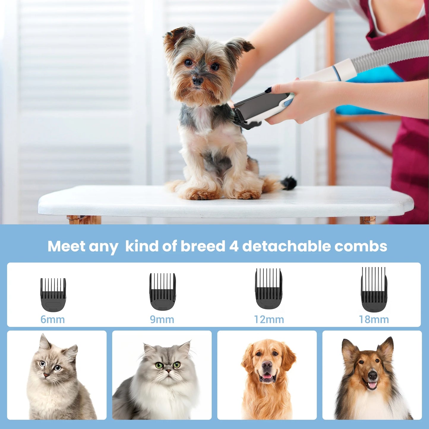 Pet Grooming Vacuum & 12KPA Powerful Suction Pet Hair Vacuum with 5 Dog Grooming Tools for Pets Vacuum for Shedding Grooming